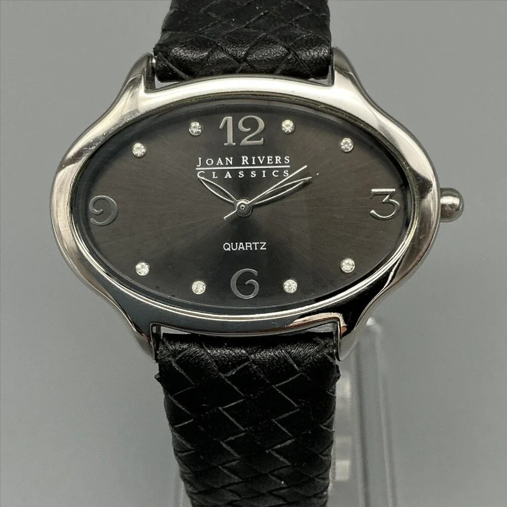 Joan Rivers Classics Womens Watch 40mm Black Dial Braided Leather New Battery